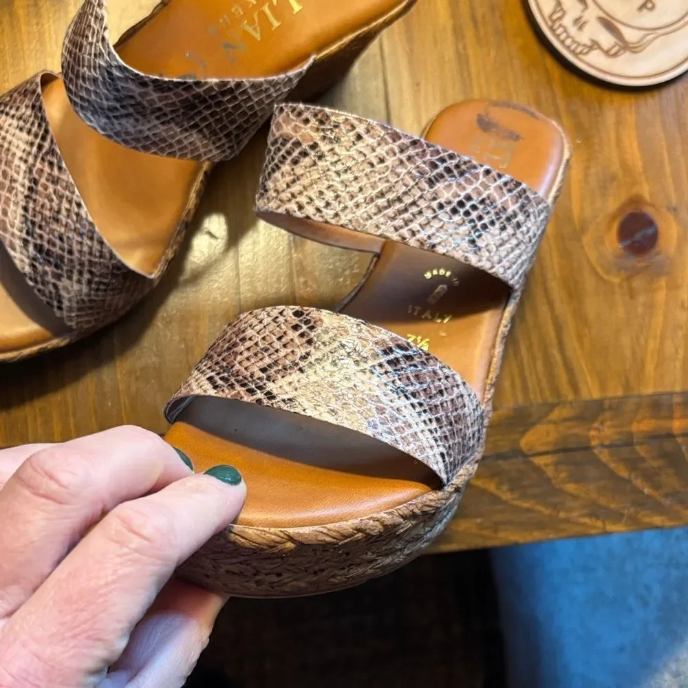 Italian Shoemakers Snakeskin Wedges - Brown and Cream